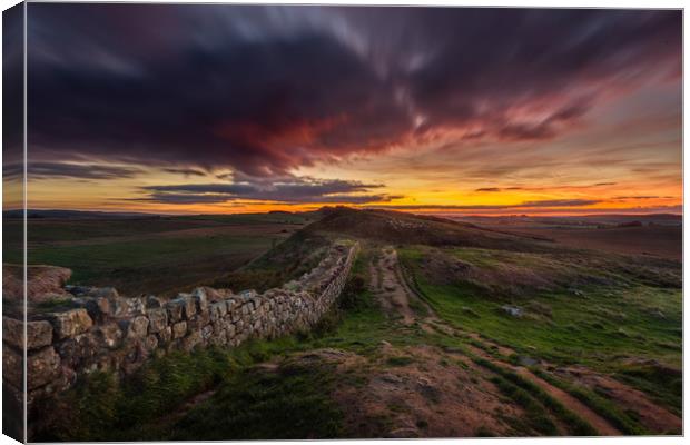 Hadrians Wall Sunrise, Northumberland National Par Canvas Print by Creative Photography Wales