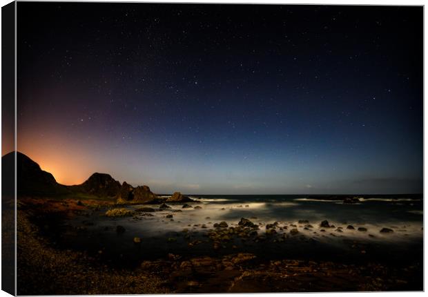 The Night Sky, Ballintoy Coastline on the The Caus Canvas Print by Creative Photography Wales