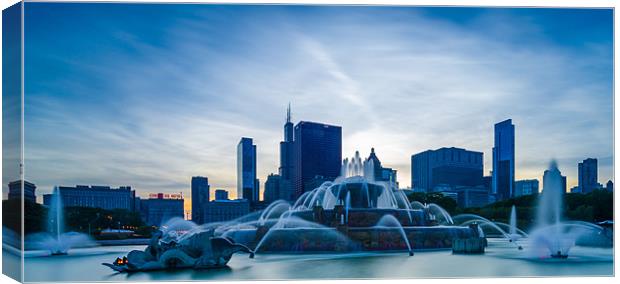 Water fountain at dusk Canvas Print by Jonah Anderson Photography