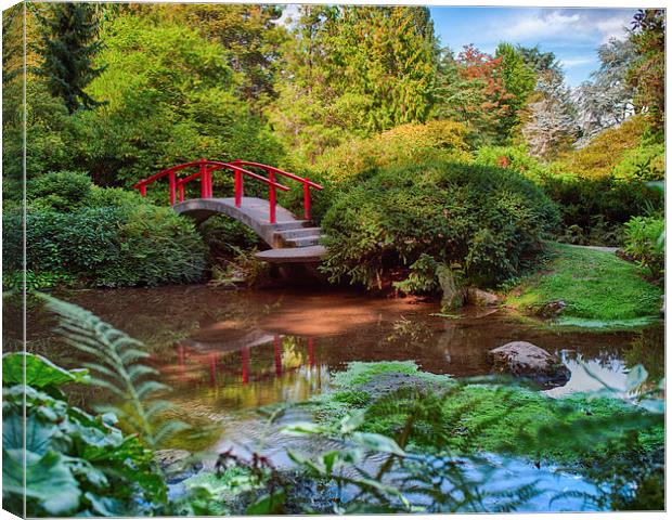  Red Bridge Calm Garden Canvas Print by Jonah Anderson Photography