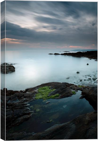 Rock pool by the Sound of Jura at Sunset Canvas Print by Maria Gaellman