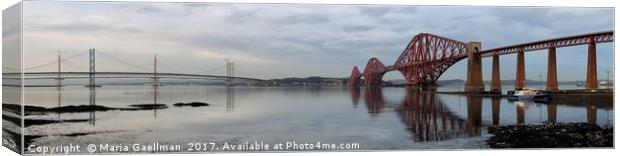 Firth of Forth Bridges at Sunset (Panorama) Canvas Print by Maria Gaellman
