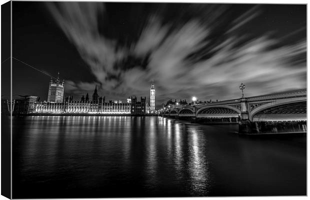 Parliament and Westminster Mono Canvas Print by Ian Collins