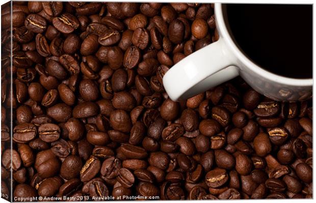 Coffee Beans and White Mug Canvas Print by Andrew Berry