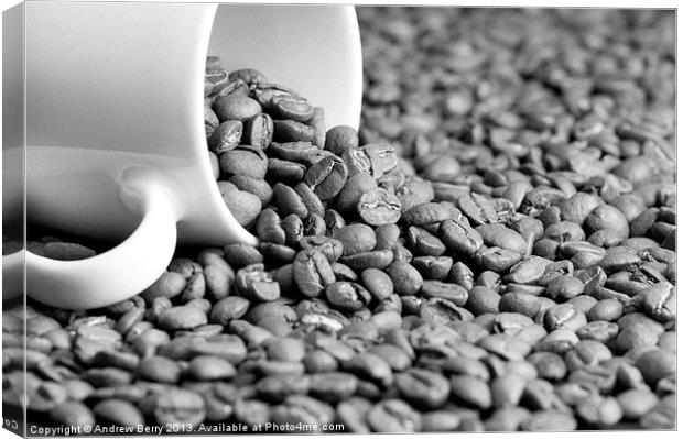 Black and White Coffee Beans in a White Mug Canvas Print by Andrew Berry