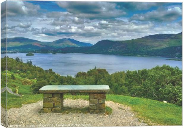 Bench overlooking Derwent Water from the hiking wa Canvas Print by Angela Wallace