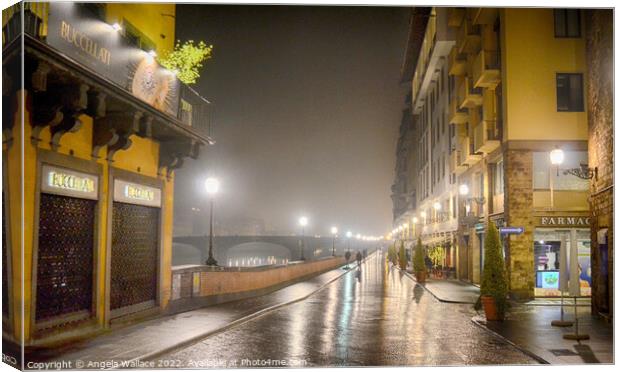 A wet night in Florence 2 Canvas Print by Angela Wallace