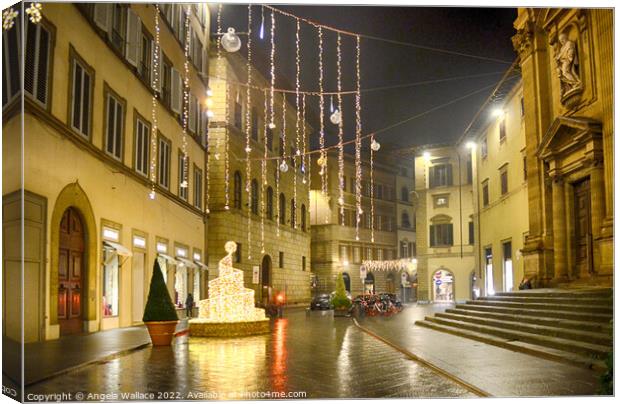 Christmas decorations Via Dei Tornabuoni in Florence Canvas Print by Angela Wallace