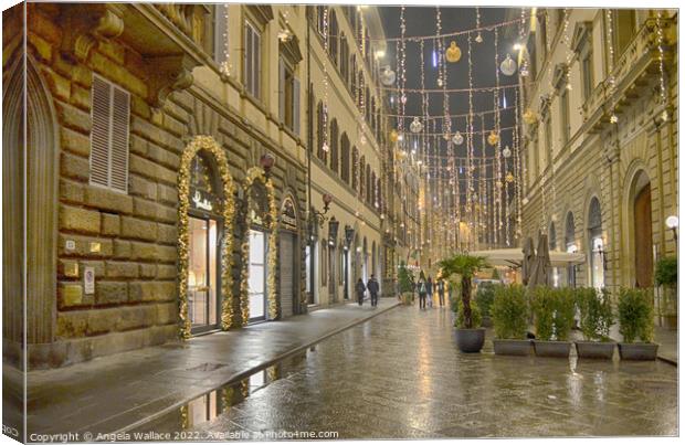 Christmas in Via Dei Tornabuoni Florence  Canvas Print by Angela Wallace