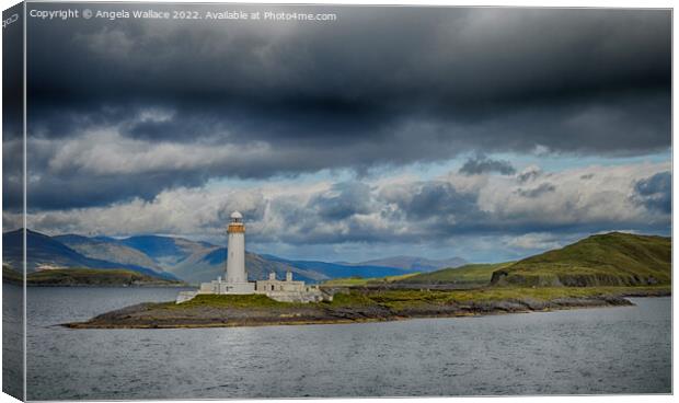 Lismore Lighthouse and mountain view Canvas Print by Angela Wallace