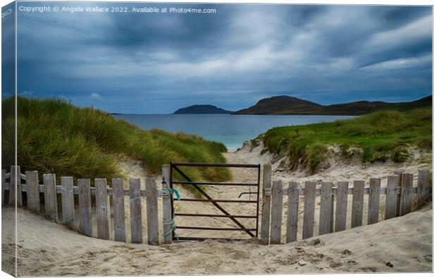 The Gate Vatersay Beach Canvas Print by Angela Wallace