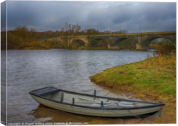Moored Boat on river Tweed at Kelso Bridge Canvas Print by Angela Wallace