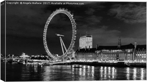 The London Eye Black and White                Canvas Print by Angela Wallace