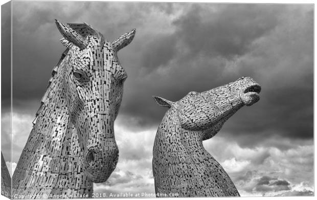 The Kelpies black and white Canvas Print by Angela Wallace