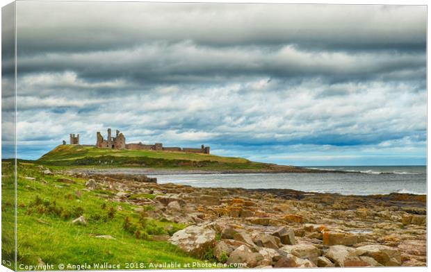 Dunstanbrugh Castle No 2 on a blustery day  Canvas Print by Angela Wallace