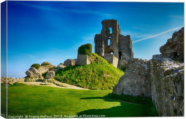 Corfe Castle and gardens                    Canvas Print by Angela Wallace
