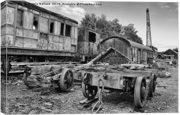 The graveyard of trains black and white Canvas Print by Angela Wallace