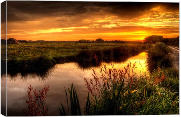 Braunton Marsh sunset Canvas Print by Dave Wilkinson North Devon Ph