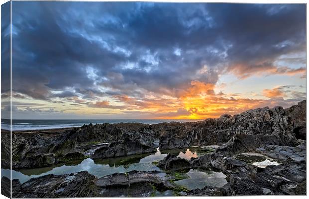 Rock Pool sunset Canvas Print by Dave Wilkinson North Devon Ph