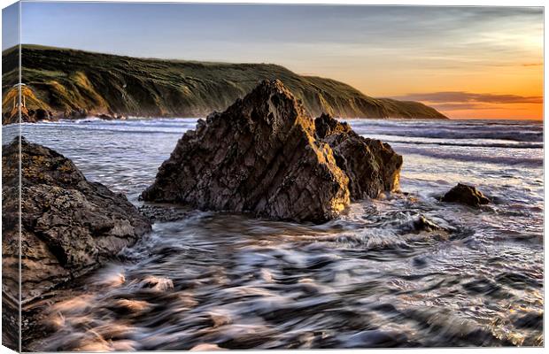Putsborough Rock Sunset Canvas Print by Dave Wilkinson North Devon Ph
