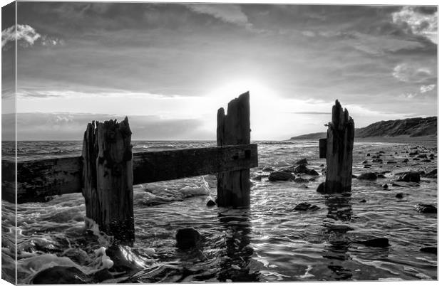  Groynes at Crow Point, North Devon. Canvas Print by Dave Wilkinson North Devon Ph