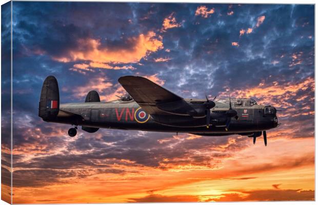 Avro Lancaster Bomber at Sunset Canvas Print by Derek Beattie