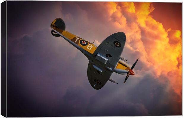 Spitfire Sunset Dive Canvas Print by Derek Beattie