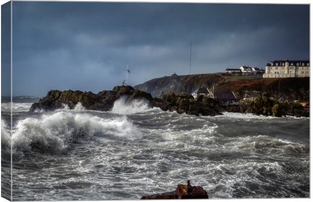 Portpatrick Harbour on a Stormy Day Canvas Print by Derek Beattie