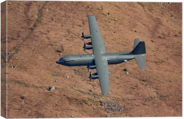 RAF C130 Hercules Low Level Flying Canvas Print by Derek Beattie