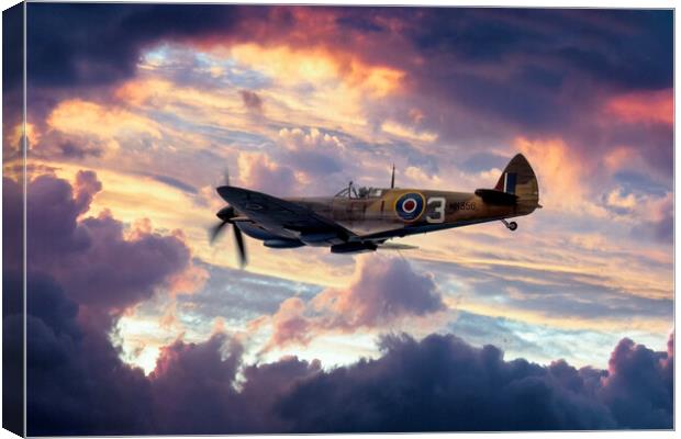 Spitfire in to the Storm Canvas Print by Derek Beattie