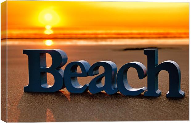 Beach Letters on the Sand at Sunset Canvas Print by Derek Beattie