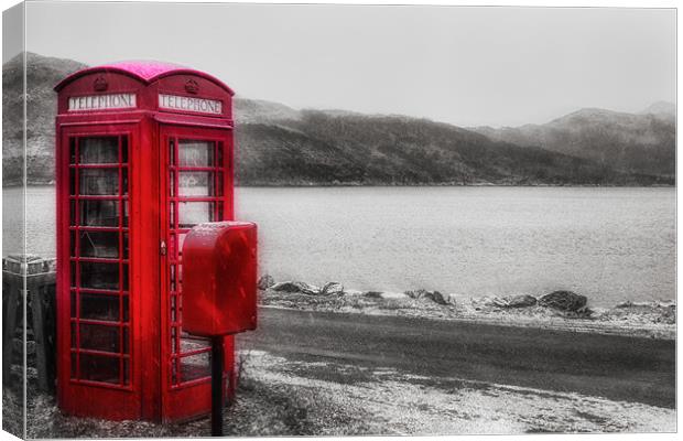 Red Telephone Box in the Snow Canvas Print by Derek Beattie