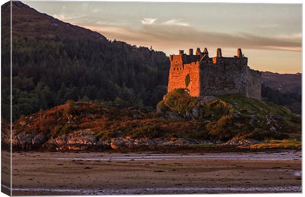 Castle Tioram Loch Moidart at Sunset Canvas Print by Derek Beattie