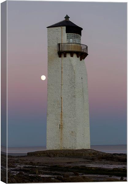 Southerness Lighthouse at Moonrise Canvas Print by Derek Beattie