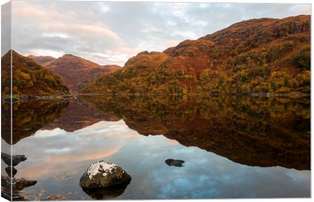 Loch Hourn Autumnal Reflections Canvas Print by Derek Beattie