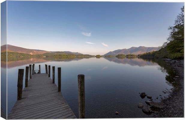 Derwent Water Jetty and Skiddaw Canvas Print by Derek Beattie