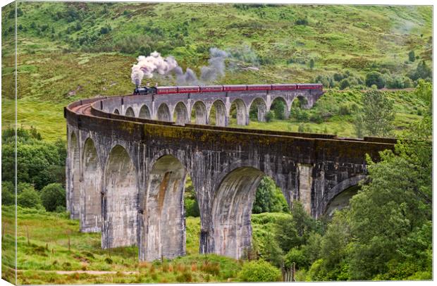The Jacobite Steam train on the Glenfinnan Viaduct Canvas Print by Derek Beattie