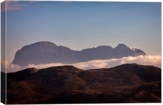 Suilven Mountain Morning Mists Scotland Canvas Print by Derek Beattie