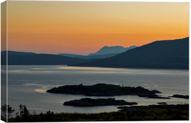 Camusfearna Sandaig and The Isle of Skye at Sunset Canvas Print by Derek Beattie