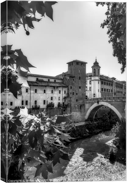 Monochrome Rome: Riverside Serenity Canvas Print by William AttardMcCarthy