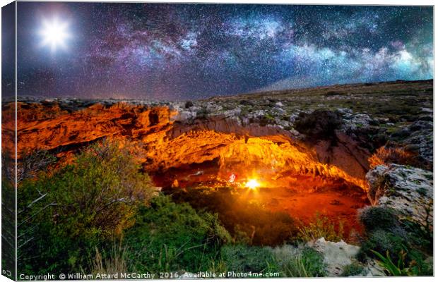 Ghajn Tuta Cave by Night Canvas Print by William AttardMcCarthy