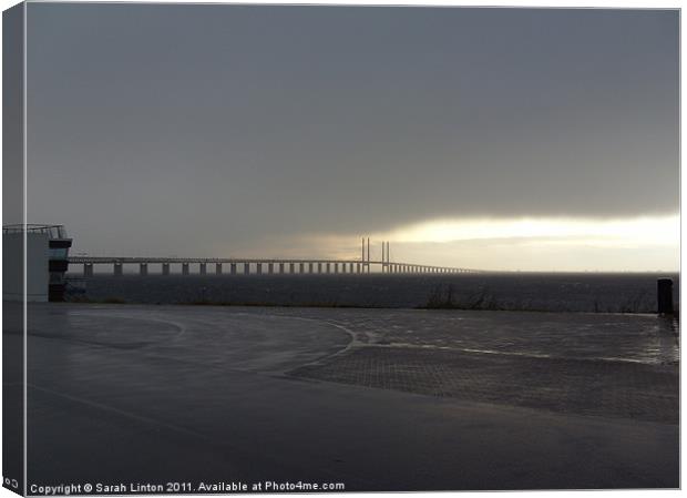 Öresund Bridge in a storm Canvas Print by Sarah Osterman