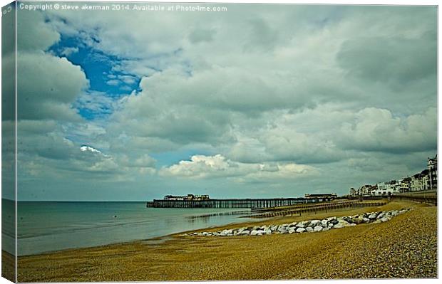 Hastings pier waiting for storms Canvas Print by steve akerman