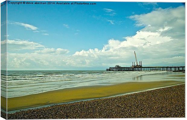  Pier under repair Canvas Print by steve akerman