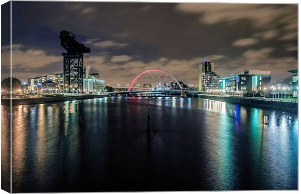 Glasgow Clyde At Night Canvas Print by Patrick MacRitchie