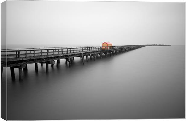 Pier with coloured shed Canvas Print by Mark Harrop