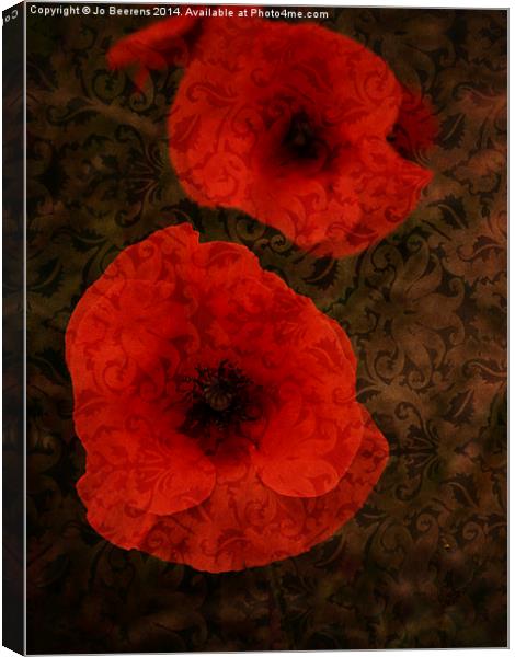 brocade textured poppies Canvas Print by Jo Beerens