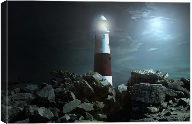 Portland Lighthouse at night Canvas Print by Dean Messenger
