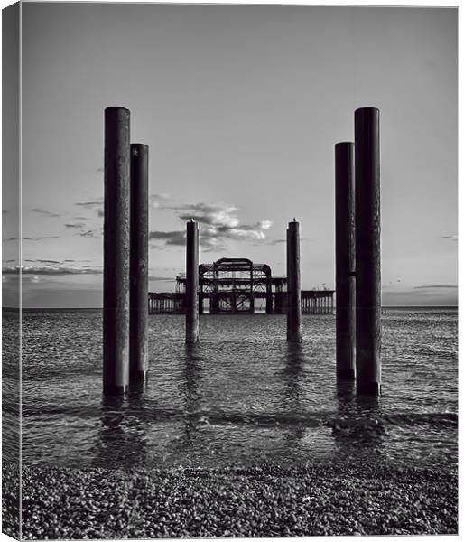 Old Pier Black and White Canvas Print by Dean Messenger