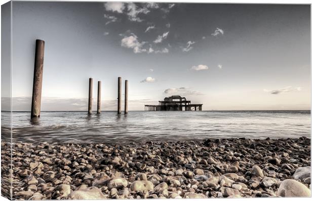 Old Pier Painterly Canvas Print by Dean Messenger